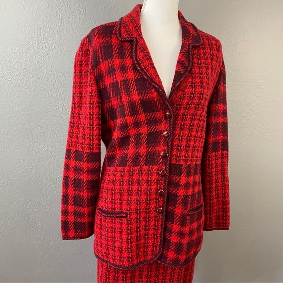 Escada Red Wool Mohair Blend Skirt Suit Set - Picture 2 of 7